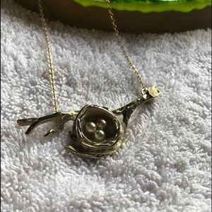 14k GF Bird Nest w/ 3 eggs Pendant Necklace